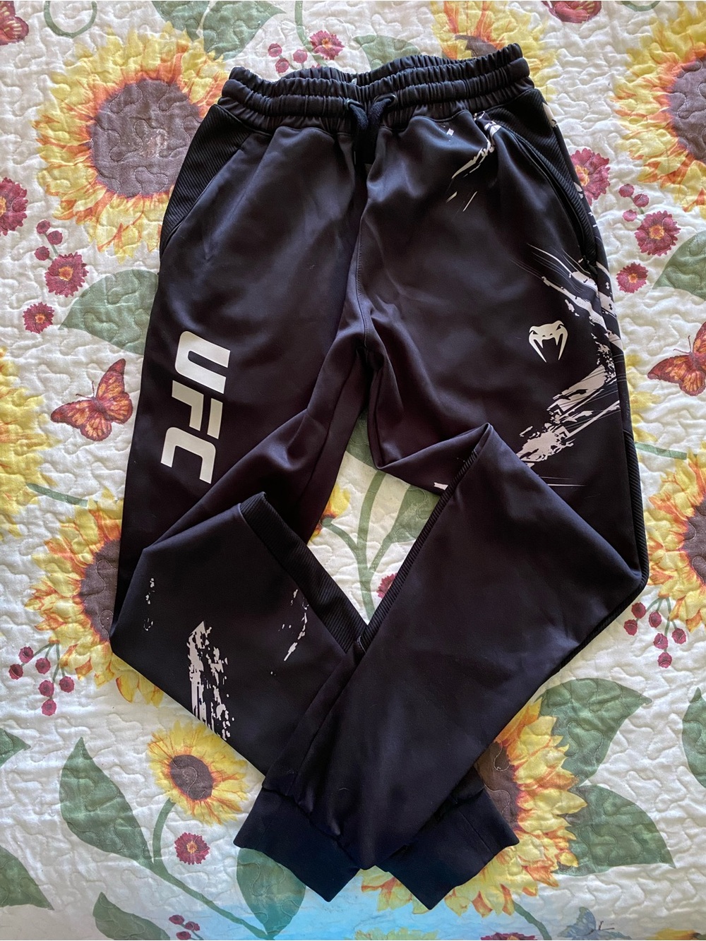 Venum MMA UFC Black Jogger Pants with White Logo Accents
